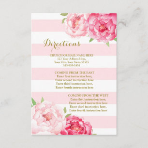 Tarjeta De Recepción Flores rosas Rubor Stripe Boda Dirección Insertar