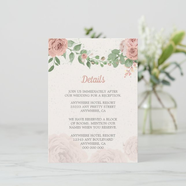 Tarjeta De Recepción flores rosas ruidosas vegetación botánica (Anverso de pie)