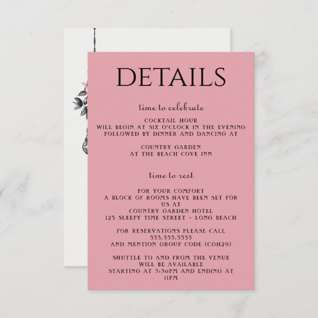 Tarjeta De Recepción Flores rosas y farolillos (Anverso / Reverso)