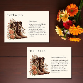 Tarjeta De Recepción Flores rurales occidentales con boots de vaquero