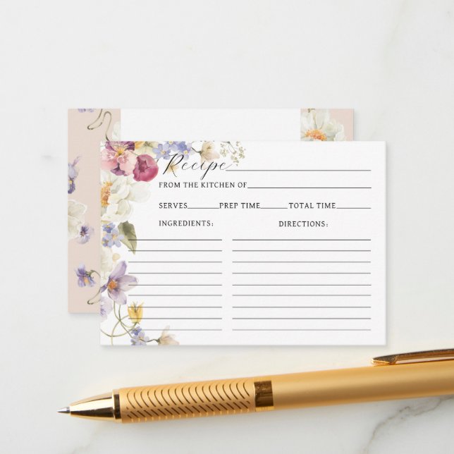 Tarjeta De Recepción Flores salvajes Boho Bridal Shower Receta (Anverso/Reverso In Situ)