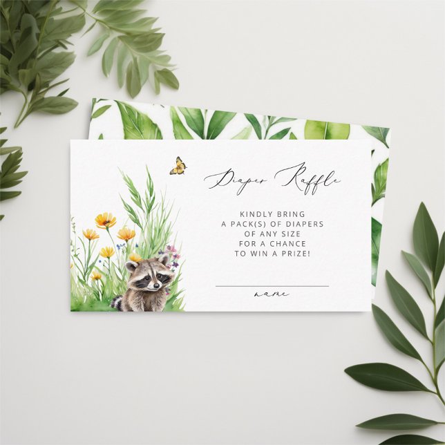 Tarjeta De Recepción Flores salvajes Bosque Cute Racoon Diaper Raffle (Subido por el creador)