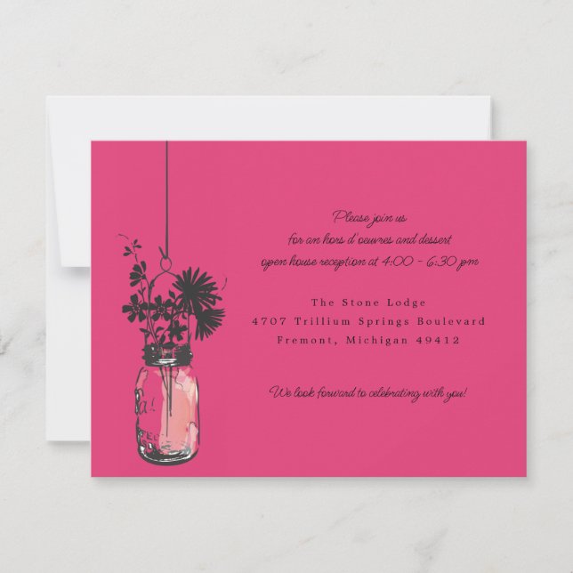 Tarjeta de recepción Flores salvajes y Mason Jar (Anverso)