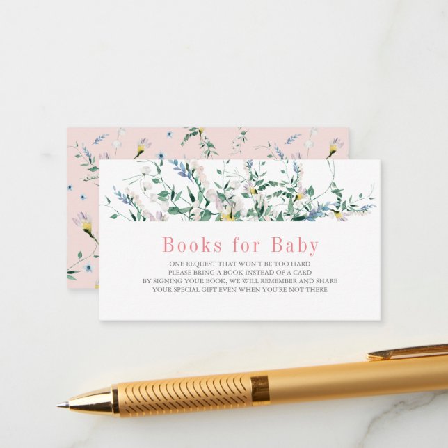 Tarjeta De Recepción Flores silvestres acuarelas Baby Shower Books para (Anverso/Reverso In Situ)