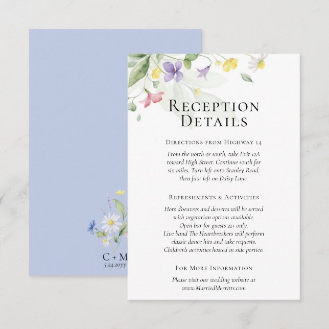 Tarjeta De Recepción Flores silvestres acuáticas Detalles de la recepci (Anverso / Reverso)