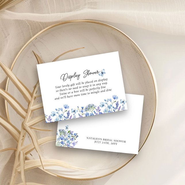 Tarjeta De Recepción Flores Silvestres Azules Exhibición Floral Delicad (Display Shower enclosure cards requsting no gift wrap - Blue Wildflower Bridal Shower Collection
)