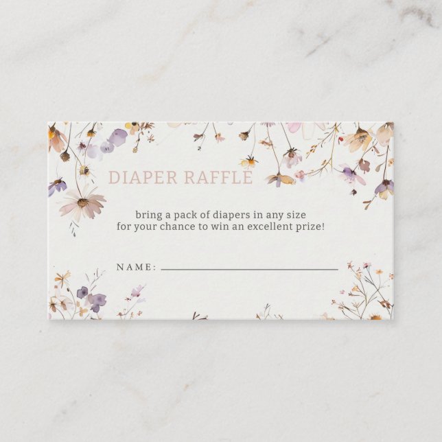 Tarjeta De Recepción Flores silvestres Bebé niña Baby Shower Diaper Raf (Anverso)