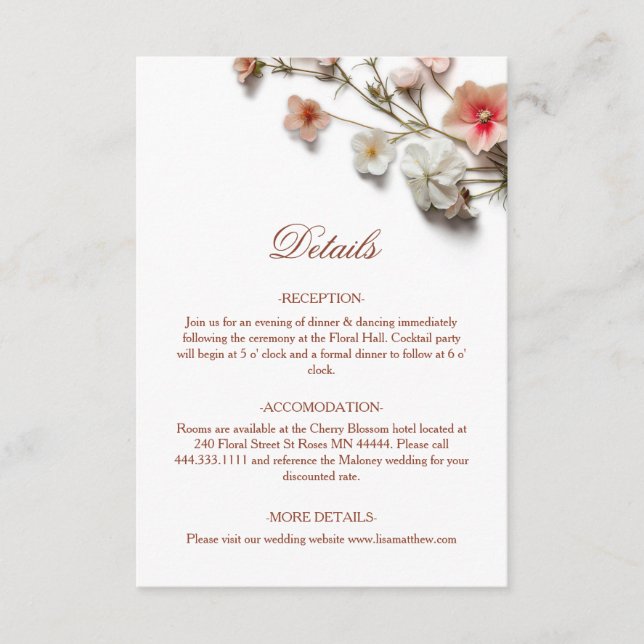 Tarjeta De Recepción Flores silvestres blancas 3D (Anverso)