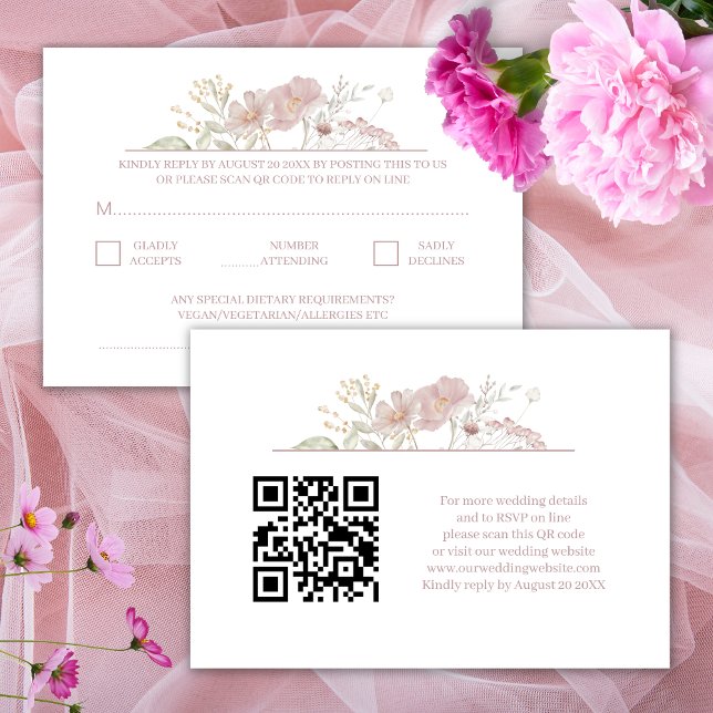 Tarjeta De Recepción Flores silvestres Boda blanco moderno Código QR RS (Subido por el creador)