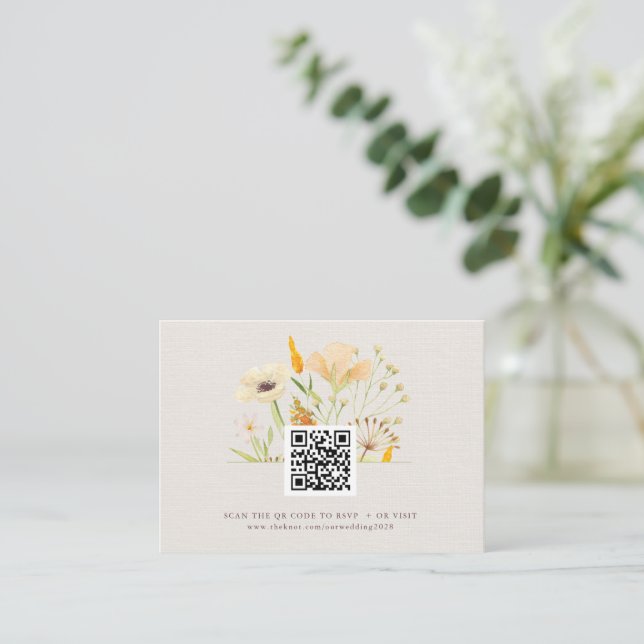 Tarjeta De Recepción Flores silvestres Boda Jardín Botánico Código QR (Anverso de pie)