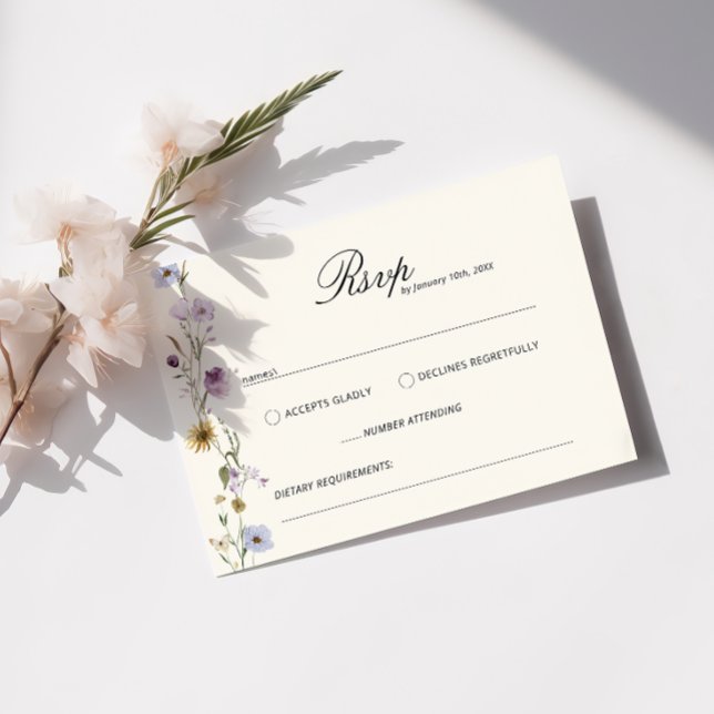 Tarjeta De Recepción Flores silvestres bohemias elegante respuesta de B (Subido por el creador)