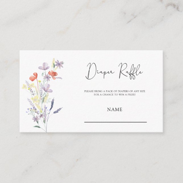 Tarjeta De Recepción Flores silvestres boho bebé ducha de pañales rifa (Anverso)