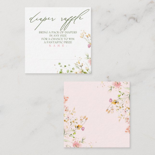 Tarjeta De Recepción Flores silvestres Cute Diaper Raffle (Anverso / Reverso)