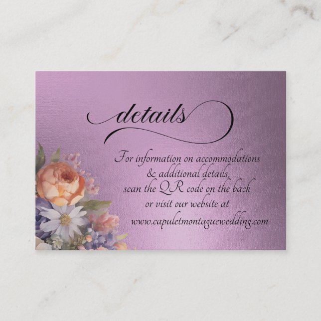 Tarjeta De Recepción Flores silvestres de acuarela, código QR - Lavanda (Anverso)