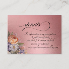 Tarjeta De Recepción Flores silvestres de acuarela, código QR - rosa or