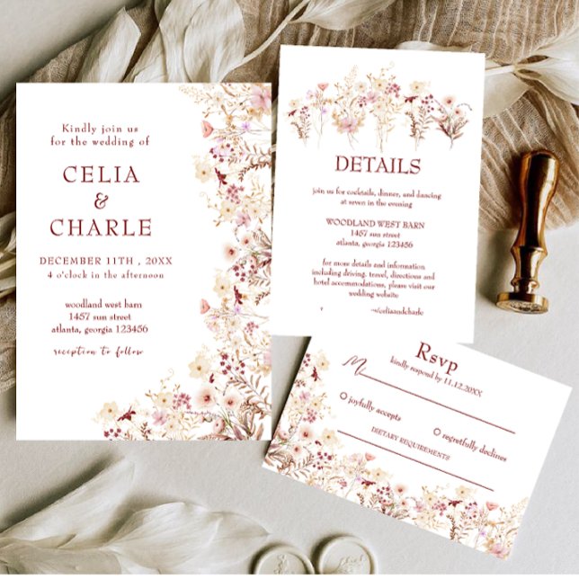 Tarjeta De Recepción Flores silvestres de Boho (Subido por el creador)