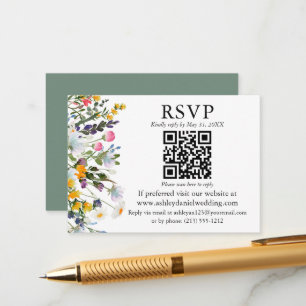 Tarjeta De Recepción Flores silvestres de color agua QR RSVP Boda Sage 