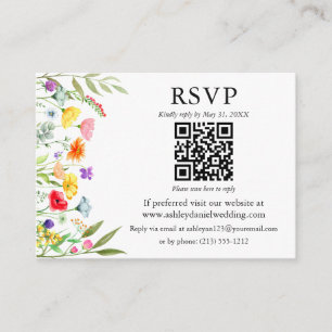 Tarjeta De Recepción Flores silvestres de color de agua Boda QR RSVP
