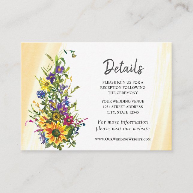 Tarjeta De Recepción Flores silvestres de girasol Boda de la vegetación (Anverso)