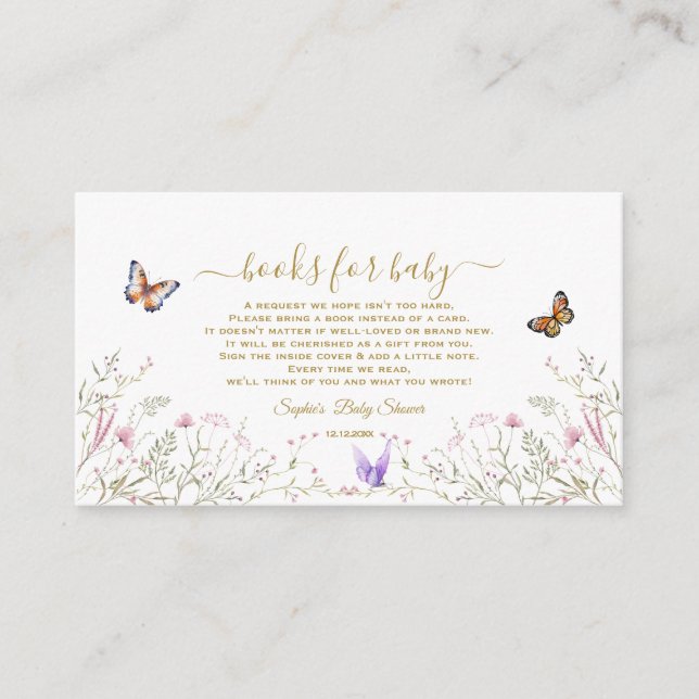 Tarjeta De Recepción Flores silvestres de mariposa acuáticas para bebé (Anverso)