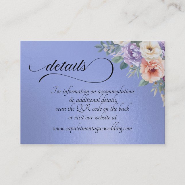 Tarjeta De Recepción Flores silvestres de primavera, código QR - Azul (Anverso)