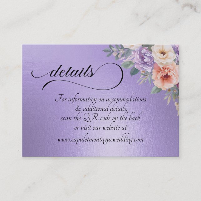 Tarjeta De Recepción Flores Silvestres de Primavera, Código QR - Lila A (Anverso)