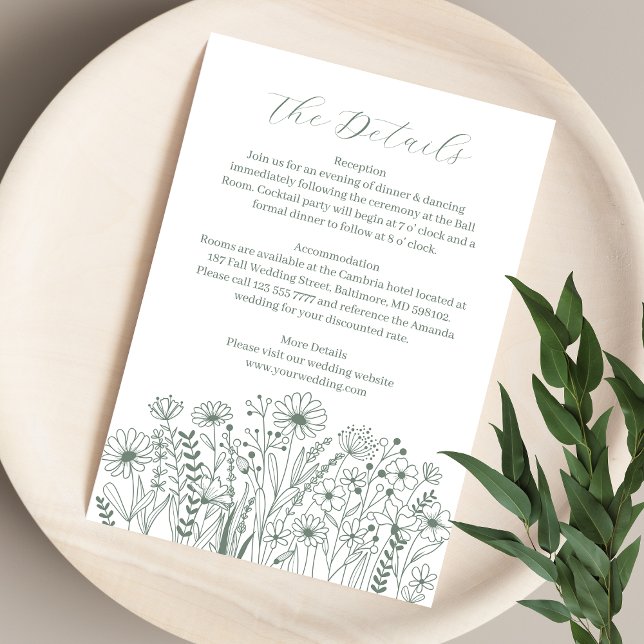 Tarjeta De Recepción Flores silvestres elegantes detalles del Boda verd (Subido por el creador)