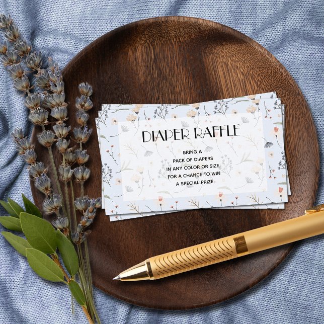 Tarjeta De Recepción Flores silvestres en Blue Boy Baby Shower Diaper R (Wildflowers on Blue Diaper Raffle Boy Baby Shower Enclosure Cards)