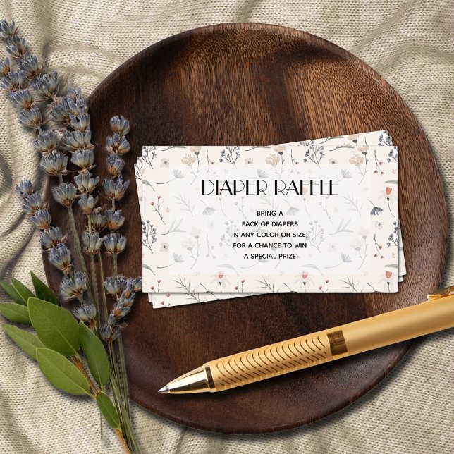 Tarjeta De Recepción Flores silvestres en Ivory Diaper Raffle (Wildflowers on Ivory Diaper Raffle Baby Shower Enclosure Cards)