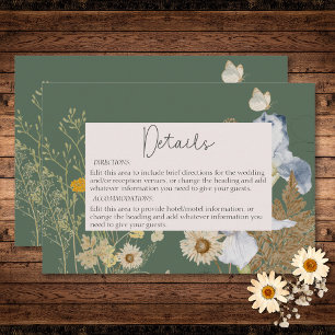 Tarjeta De Recepción Flores silvestres en los detalles del Boda Sage
