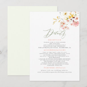 Tarjeta De Recepción Flores silvestres Información de matrimonio elegan