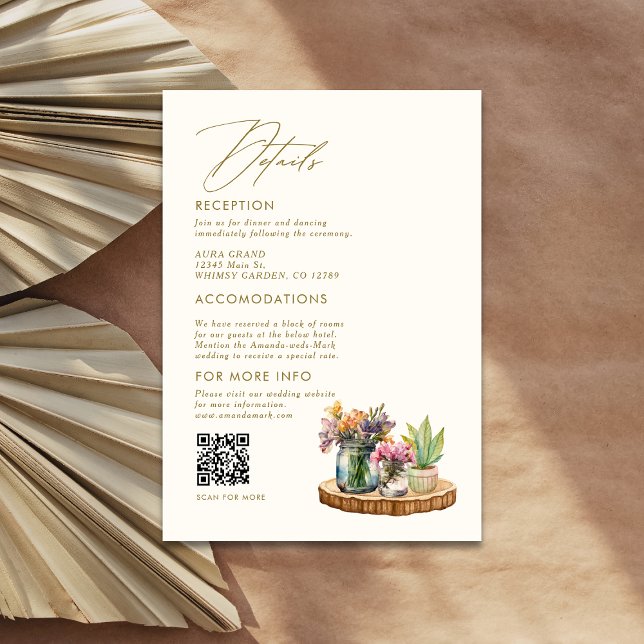 Tarjeta De Recepción Flores silvestres Mason Jar Boho boda detalle (Subido por el creador)