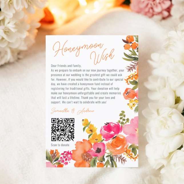Tarjeta De Recepción Flores silvestres modernas y llamativas pozo de lo (Modern bold wild flowers wishing well wedding QR Enclosure Card)
