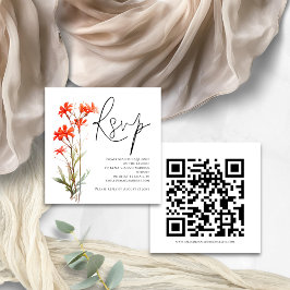 Tarjeta De Recepción Flores silvestres rojas Script QR Boda de código R
