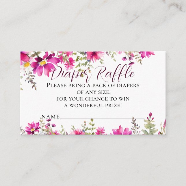 Tarjeta De Recepción Flores silvestres rosadas Baby Shower Diaper Raffl (Anverso)