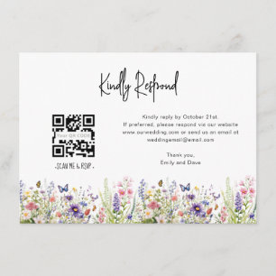 Tarjeta De Recepción flores silvestres RSVP Boda QR CODE Detalles de la