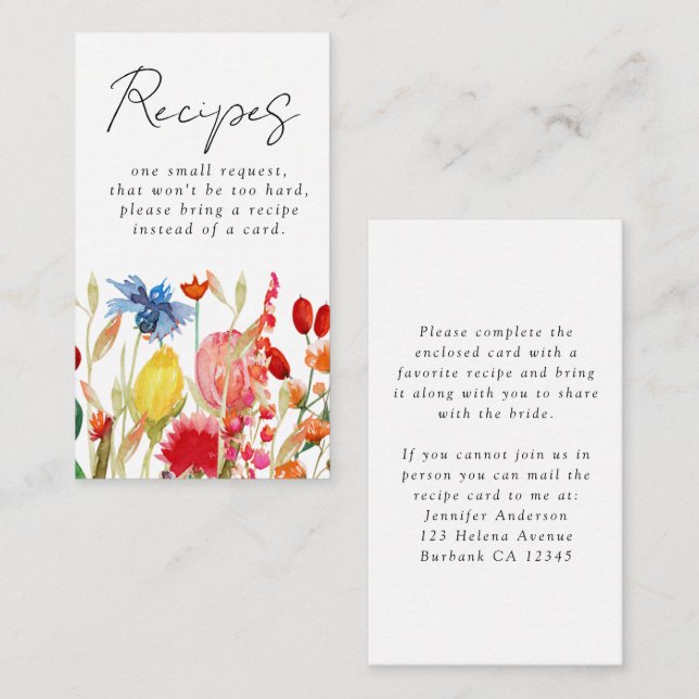 Tarjeta De Recepción Flores silvestres solicitud de receta de ducha de  (Anverso / Reverso)
