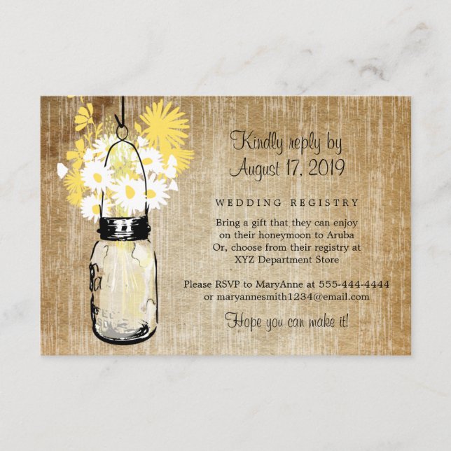 Tarjeta De Recepción Flores silvestres y margaritas rústicas antiguas e (Anverso)