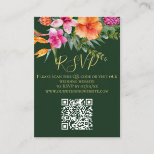 Tarjeta De Recepción Flores tropicales coloridas Código QR Boda RSVP