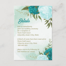 Tarjeta De Recepción flores turquesas hojas verdes