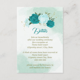 Tarjeta De Recepción flores turquesas hojas verdes