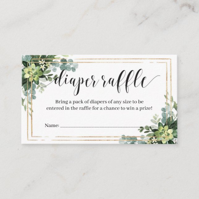 Tarjeta De Recepción Flores verdes suculentas de marco dorado Raffle (Anverso)