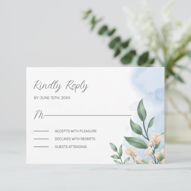 Tarjeta De Recepción Flores verdes y beiges (Anverso de pie)