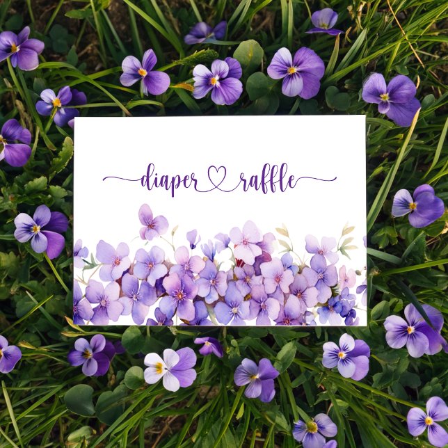 Tarjeta De Recepción Flores violáceas de primavera delgadas (Spring Delicate Violet Flowers Diaper Raffle Enclosure Card)
