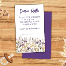 Flores violetas Baby Shower Diaper Raffle