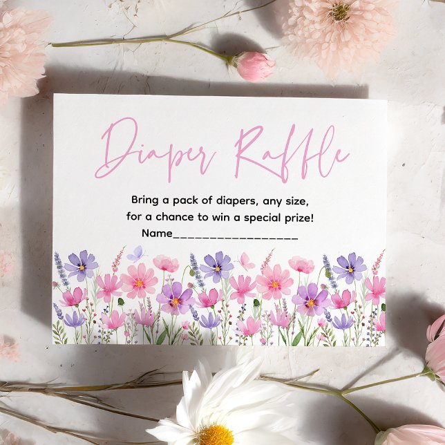 Tarjeta De Recepción Flores violetas rosadas Baby Shower Diaper Raffle (Subido por el creador)