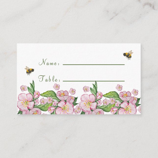Tarjeta De Recepción Flores y abejas de manzano de una hermosa acuarela (Reverso)