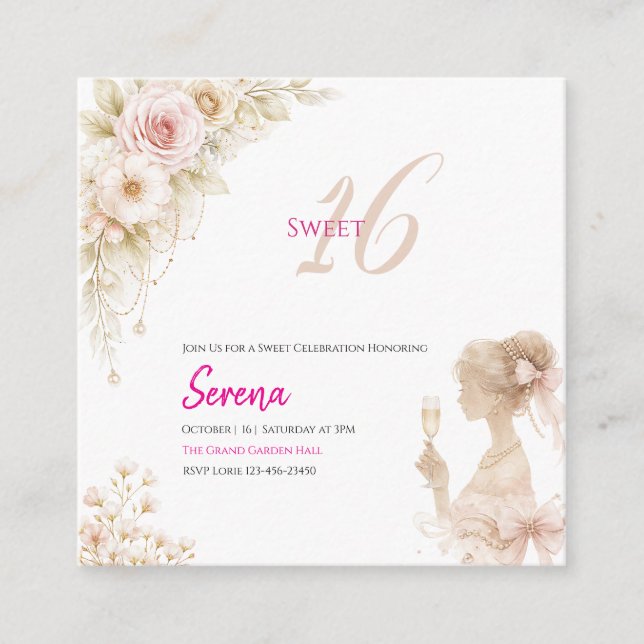 Tarjeta De Recepción Flower Dreamy Soft Sweet 16 Birthday Invitation (Anverso)