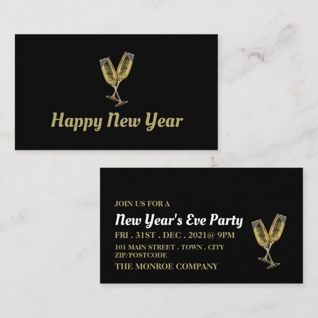 Tarjeta De Recepción Flutes de champagne, boleto de Fiesta de Nocheviej (Anverso / Reverso)