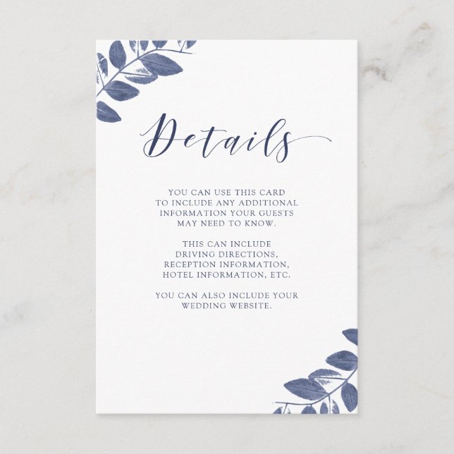 Tarjeta De Recepción Foliage con tinta | Detalles del invitado del Boda (Anverso)